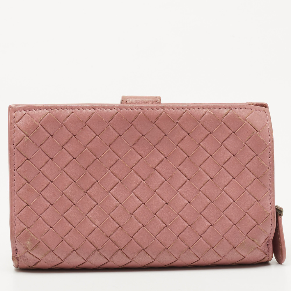 BOTTEGA VENETA Pink Intrecciato Leather French Compact Wallet - Picture 7 of 8
